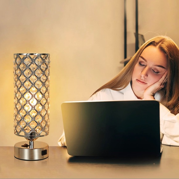 Acaxin Crystal Table Bedside Lamp Touch Control, 3-Way  USB Crystal Table Desk Lamp with USB Port Acaxin - Elegant Bedside Light Glam